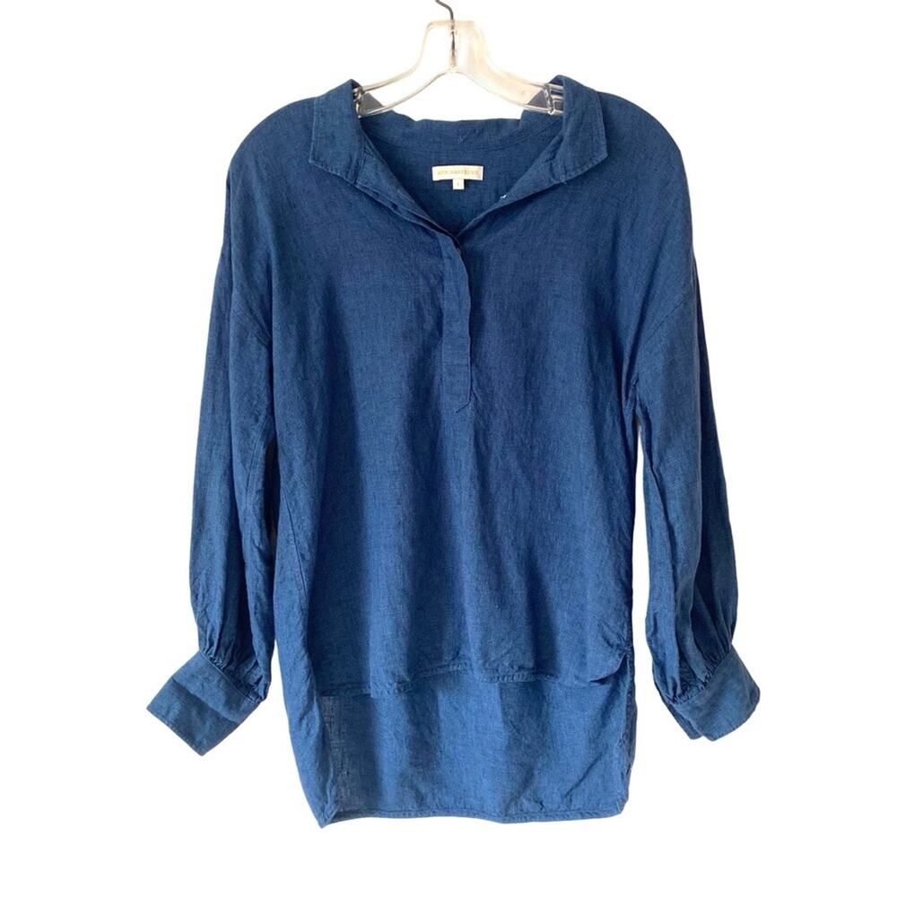 Ann Mashburn Linen Blue Long Sleeve Top Blouse size small